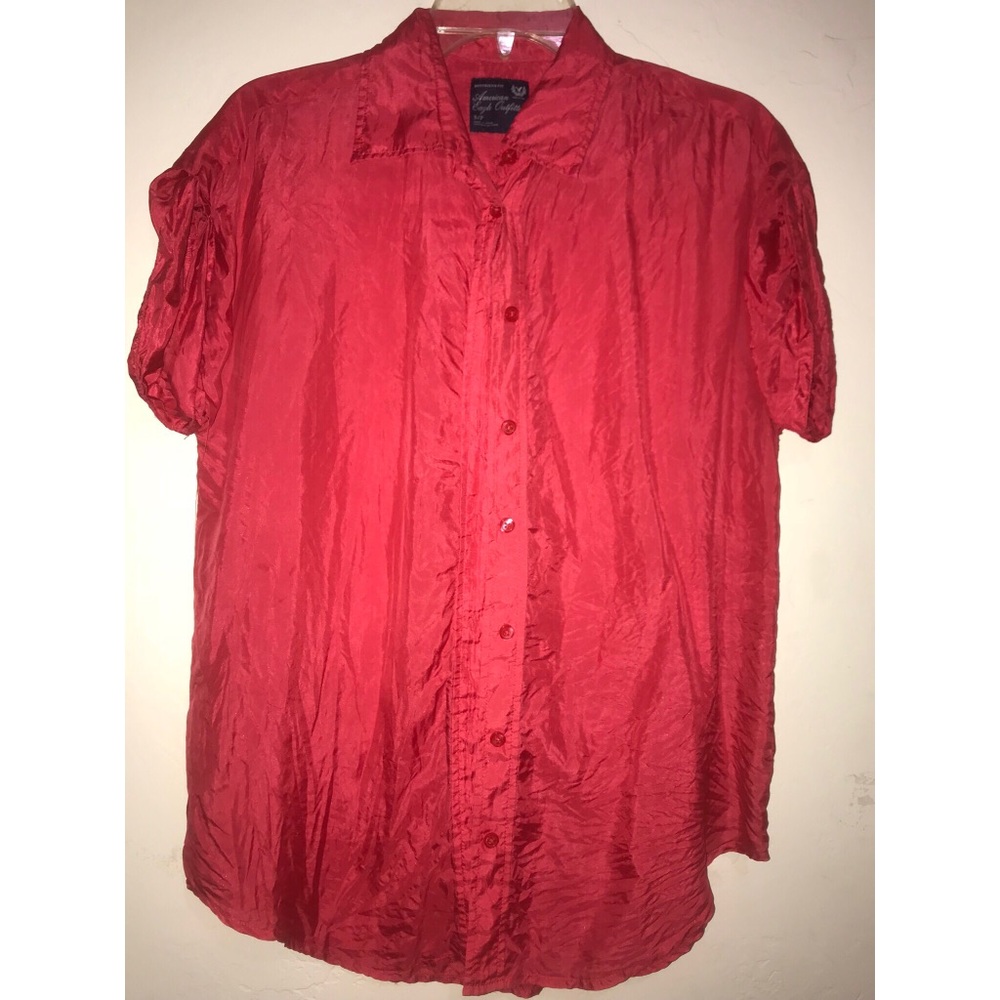 American Eagle red boyfriend fit button up